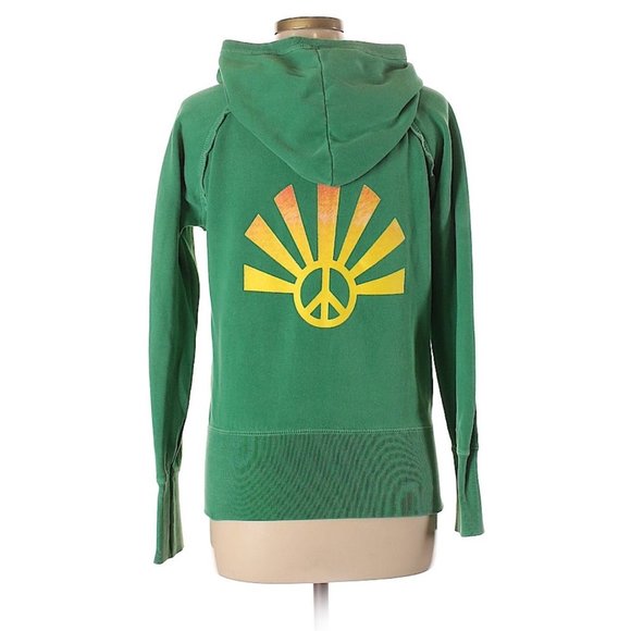 Ocean Drive 90s Y2K Graphic Zip Up Hoodie Vintage Wash Hippie Green Sz L - Picture 3 of 3